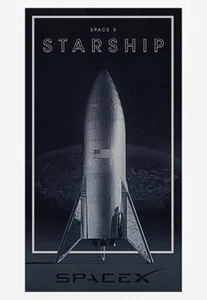 Póster espacial vintage de nave espacial y cohete súper pesado de SpaceX - Imagen 1 de 1