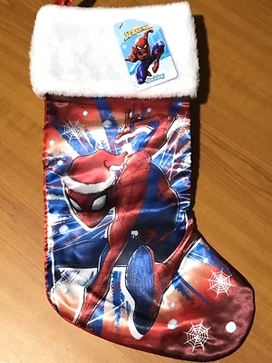 "Medias de Navidad Spiderman Marvel con brazalete de felpa blanco 18"" NUEVAS" Foto 1 de 4