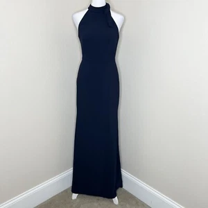 After Six Mitternachtsblau Krepp Neckholder Trompetenkleid Brautjungfernkleid Neu mit Etikett - Bild 1 von 10