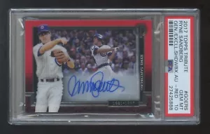 POP 1 PSA 10 RYNE SANDBERG 2017 TOPPS TRIBUTO AUTÓGRAFO #ED 07/10 HOF CUBS STAR - Imagen 1 de 2