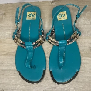 Dolce Vita Teal Sandals Women’s Size 7.5 Snake Print Gold Accents - Picture 1 of 9