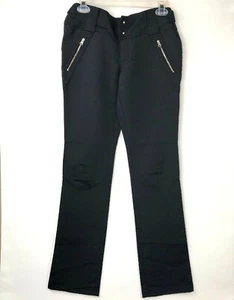 Armani Exchange A/X Womens Sz 0 Black Straight Leg Pants Cotton/Nylon Side Zips - Picture 1 of 8