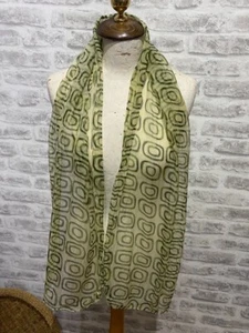 Wispy floaty scarf sheer floaty retro geo pattern green tones oblong S429 - Picture 1 of 6