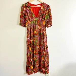 RHODE Womens Dress Size 8 Midi Fruit Floral Pockets Retro Cottagecore Unique NEW - Picture 1 of 14