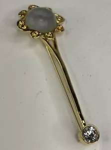 Vintage Meralando Gold Pearl with Rhinestone Hair 1” x 2” Brooch Pin - Picture 1 of 3