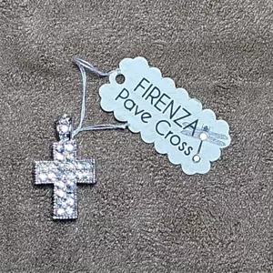Firenza Pave Diamond Cross Lab Created Silver Pendant Women Men NWT Jewelry - Picture 1 of 5