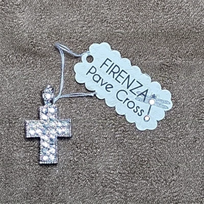 Firenza Diamond Cross Pendant Pave Lab Created Silver NWT Unisex Charm - Image 1 of 4