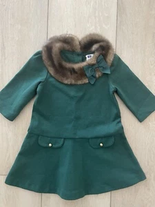 JANIE AND JACK Toddler Girls Size 18-24 Months Green Faux Fur Trim Dress - Picture 1 of 7