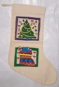 Medias de Navidad de lona Janlynn artículos artesanales 18,5" reno gato árbol calcetín - Imagen 1 de 10