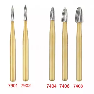 Dental Tungsten Carbide Gold Burs Trimming & Finishing FG 7901/7902/7406/7408 OR - Picture 1 of 50