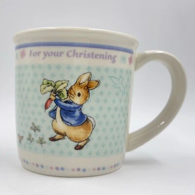 WEDGWOOD BEATRIX POTTER PETER RABBIT CHINA MUG - FOR YOUR CHRISTENING - Image 1 of 4