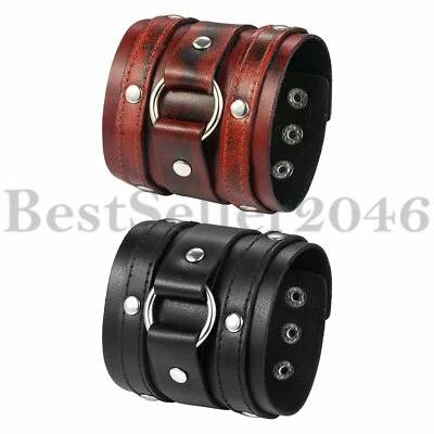 Pulseira de couro genuíno masculina punk manopla armadura braço motociclista cinto largo - Imagem 1 de 3