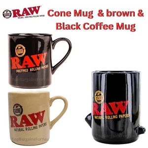 Raw Ceramic BLACK Cone Mug & BROWN & BLACK Coffee Mug - Wake Up & Bake Up Mug UK - Picture 1 of 4