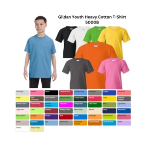 NEW Gildan YOUTH Heavy Cotton Plain Crew Neck Short Sleeves T-Shirt 5000B - Picture 1 of 152