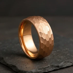Brushed Hammered Rose Gold Tungsten Ring Men's Wedding Band Men's Ring 8mm - Picture 1 of 2