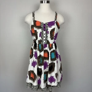 Kensie Colorblock Dress Silk Linen Blend Size M Animal Print Contrast Quirky Art - Picture 1 of 14