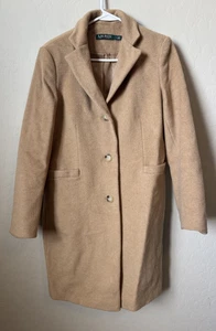Vtg Lauren Ralph S 4 Women’s Wool Blend Jacket Coat Camel Overcoat Mid Length - Picture 1 of 11