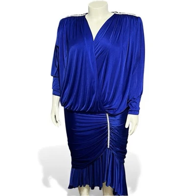 Betsy & Adam Dress 18W Womens Royal Blue Rhinestone Holiday Event  - Image 1 of 4