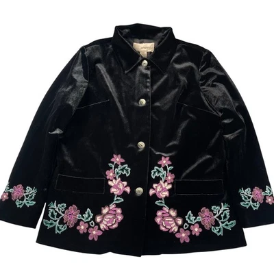 Blazer Mujer Very Veranesi 16W Terciopelo Negro Floral Bordado Forrado Foto 1 de 4
