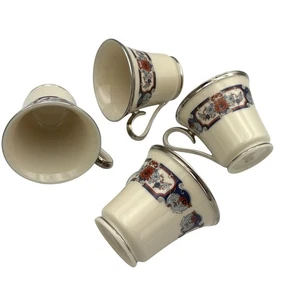 Lenox Interlude Fuß Tassen 4er Set Blumenmuster Bone China Silberrand USA - Bild 1 von 10