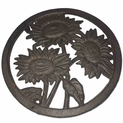 "Olla caliente de hierro fundido recortada girasol remache decoración de granja marrón rústico 7""" Foto 1 de 4