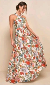 Lulus Lilja Cream Floral Print Maxi Dress Womens SM Wedding Party Guest Vacation - Picture 1 of 16