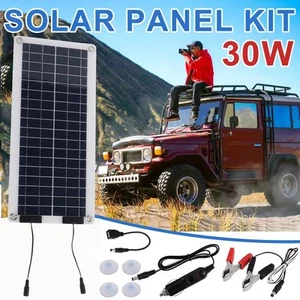 Caricabatteria Pannello Solare 30W Impermeabile Doppia Uscita per 12V 24V Auto Barca Camper - Foto 1 di 12