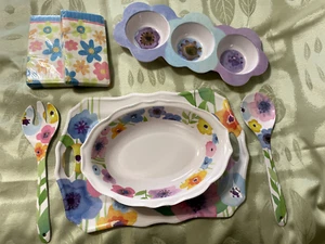Melamine Ware Tray, Large Salad Bowl, Serving Pieces, Napkins - 7 Pieces - Picture 1 of 13