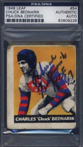 1948 Leaf #54 Chuck Bednarik Rookie HOF Signed Autographed PSA/DNA Authentic - Picture 1 of 2