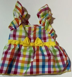 Build A Bear kariertes Trägerkleid mit Flatterärmeln bunt gelb Schleife selten! - Bild 1 von 4
