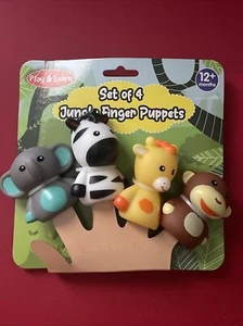 Play & Learn 4er Set Dschungelfingerpuppen Neu Zebra Affe Giraffe Elefant - Bild 1 von 13