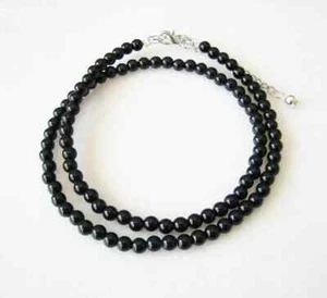 Natural Black Tourmaline 6-8MM Smooth Round Gemstone Beads 24" Handmade Necklace - Picture 1 of 6
