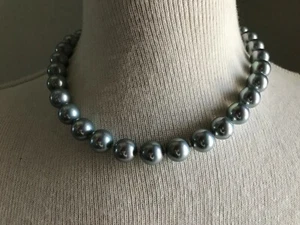 Girocollo 18" di perle bigiotteria grigio mare misura 10-11mm annodato lucchetto aragosta - Foto 1 di 6
