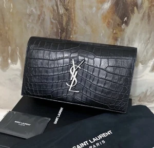 Saint Laurent Clutch Tasche schwarz Krokodilprägung Kate Neu ohne Etikett - Bild 1 von 9