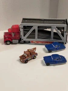 Lot Of 4 Disney Pixar Cars Toys Mack The Trailer, Tow Mater & 2 Doc Hudsons WU - Picture 1 of 13