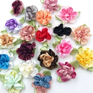10pcs Two Tone Satin Ribbon Flowers leaf Bows Appliques Craft Wedding #227 - Picture 1 of 25
