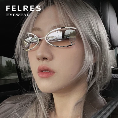 Gafas de sol de metal ojo de gato para hombres mujeres moda marco pequeño gafas de moda 2023 Foto 1 de 4