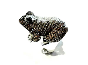 Bijou argent 925 bague grenouille détails cristaux Swarovski taille 60 réglable - Foto 1 di 4
