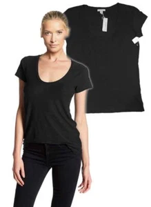 JAMES PERSE Black DEEP SCOOP CAP SLEEVE SLUB TSHIRT NWT 3 (Large) - Picture 1 of 3