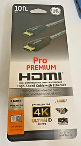 NEW GE Pro Premium™ HDMI 10ft High Speed Cable With Ethernet 4K Ultra HD 60 FPS - Picture 1 of 4