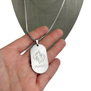 FaithHeart silberfarbene Fische Tierkreis Hundeetikett Rollenkette Halskette Geburtstagsgeschenk - Bild 1 von 8