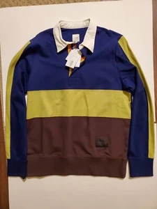 NWT Paul Smith Long Sleeve Polo Cotton Men's Shirt Blue Green Brown size Medium - Picture 1 of 9