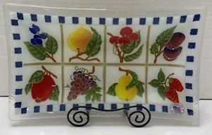 Bandeja para platos de frutas de vidrio artístico fundido Peggy Karr - Usada en excelente estado (firmada con pegatina original) - Imagen 1 de 4