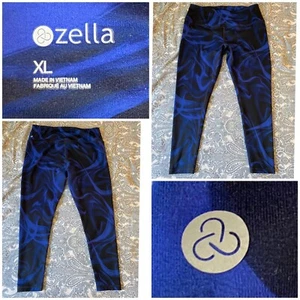 Zella Women’s XL High Waist Cropped Leggings Athletic Pants Black w Blue Swirls - Picture 1 of 13