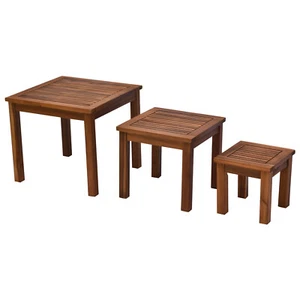 Outsunny 3 Piece Outdoor Side Nesting Table Patio Set with Acacia Wood Build & M - Picture 1 of 10