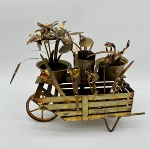 Vintage Brass Copper Metal Flower Cart Market Sculpture MCM Grannycore - Picture 1 of 12