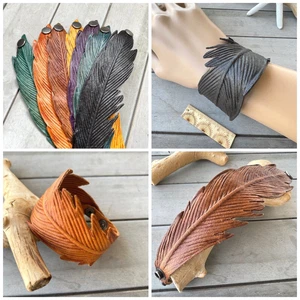 Armband Lederarmband Feder gepunzt weich 22 cm x 4,5 cm Boho Ethno Surfer Unisex - Bild 1 von 18
