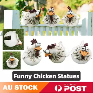 3PC Funny Chicken Fence Statues Garden Stake Decoration Animal Figure Ornaments - Picture 1 of 16