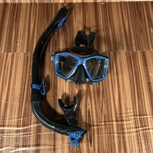 U.S. Divers Adult Snorkel Set Mask Tempered Glass Black Blue Adjustable Strap - Picture 1 of 20