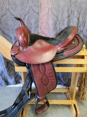 15'' FULL QH big horn #132 Burgundy Brown leather & cordura western  saddle - Image 1 of 4